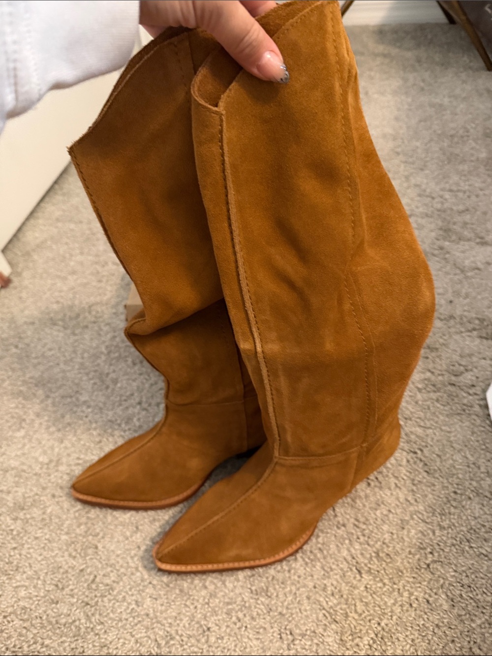 Free People Burnt Caramel Suede Sway Low Slouch Boot